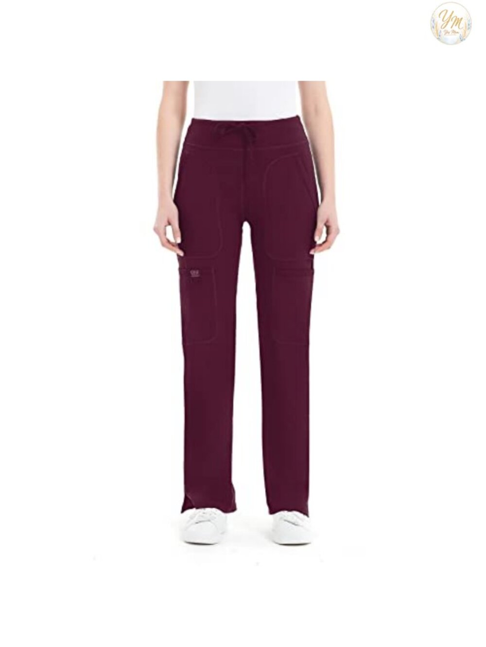 Mid Rise Flared Yoga Scrub Pants with Cargo Pockets Nylon Spandex Stretch